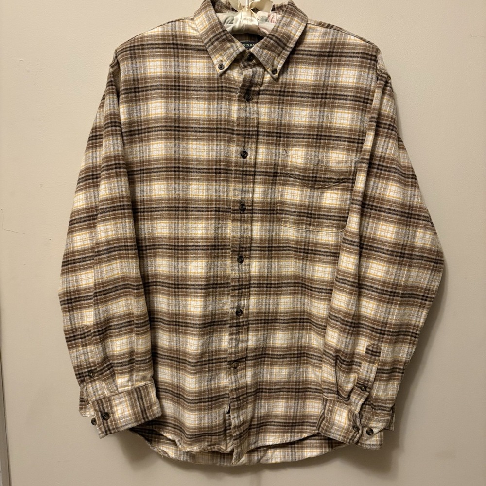 John Bartlett Men's Large Flannel 100% Cotton - Brown Yellow White Grey